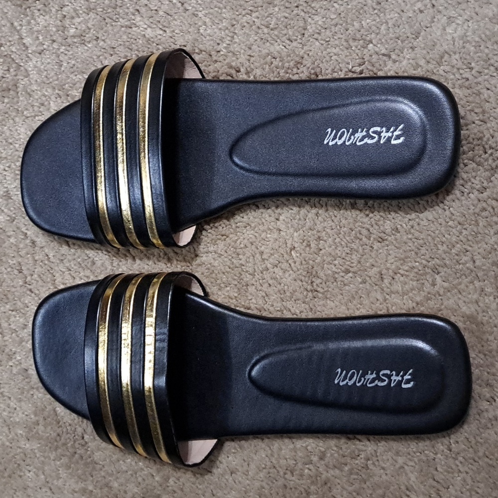 Fashion Black Gold Slide Sandals